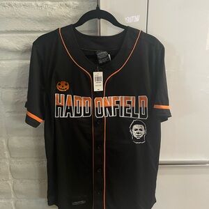 NWT Black and Orange Halloween Michael Meyers Haddonfield Horror Baseball Jersey